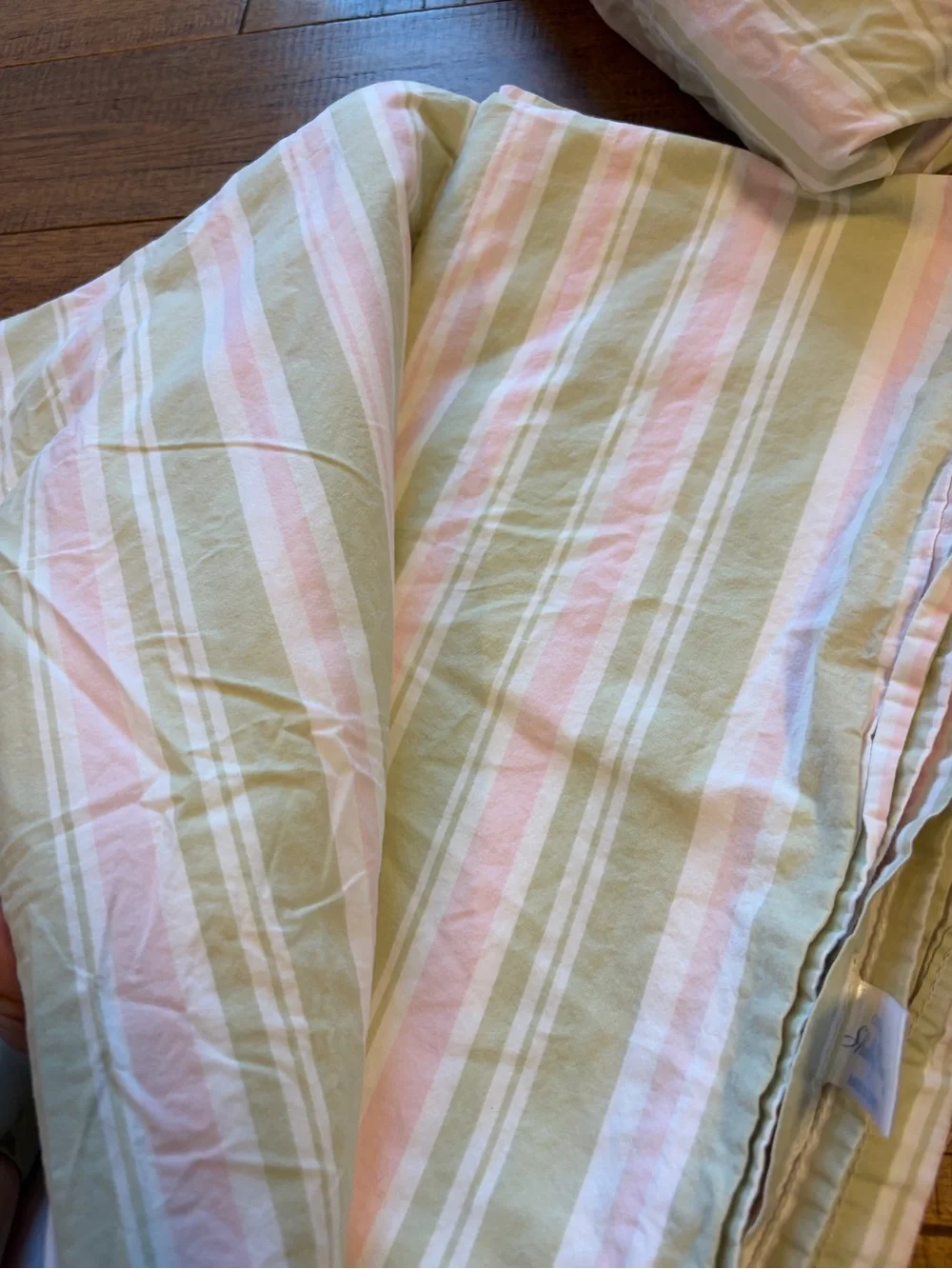 Simply Shabby Chic Twin Sheet Set Rachel Ashwell Pink Green Stripe 100% Cotton
